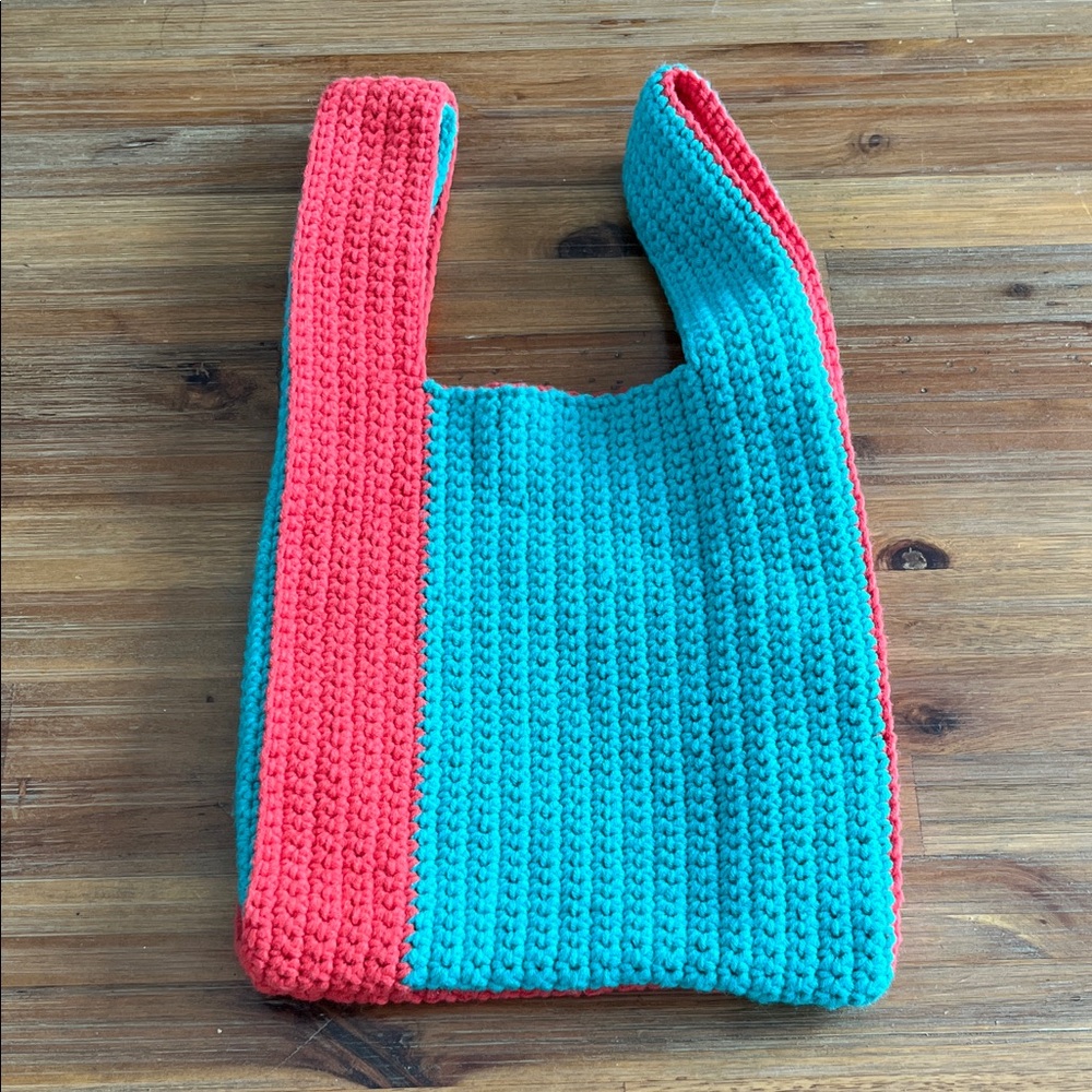 100% Hand Made Crochet Coral Teal Mini Bag